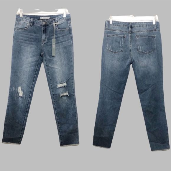 Tractr Jeans Distressed Blue Wash Raw Edge Straight Leg Size 14 - Picture 2 of 13